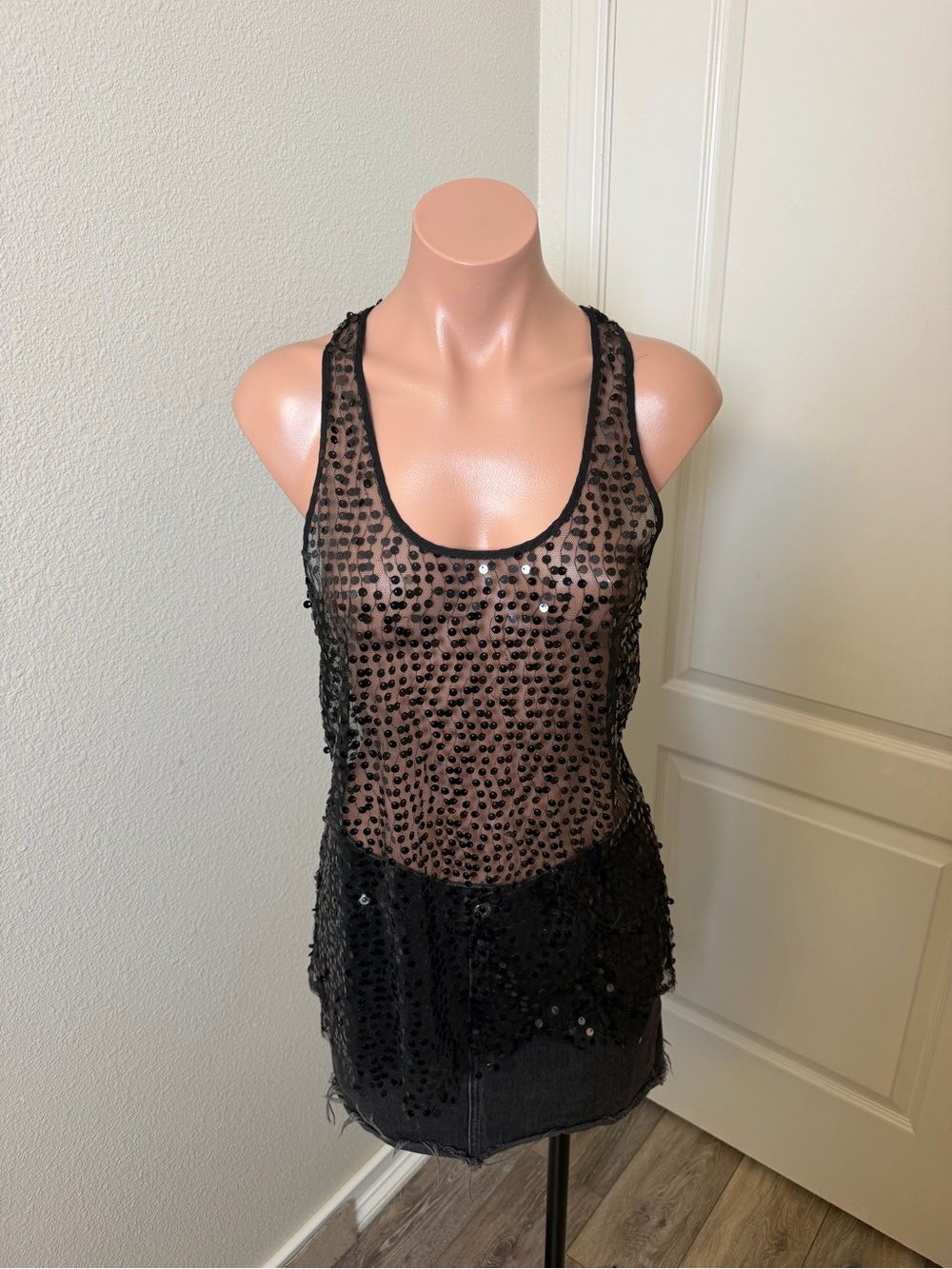 Intimately by Free People Black Sequin Sheer Tank Top